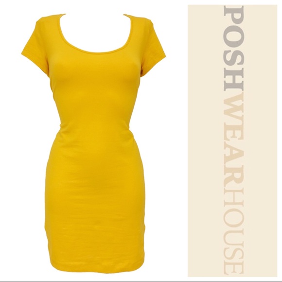 H&M Dresses & Skirts - H&M Mustard Yellow Stretch Fitted Tee-Shirt Dress